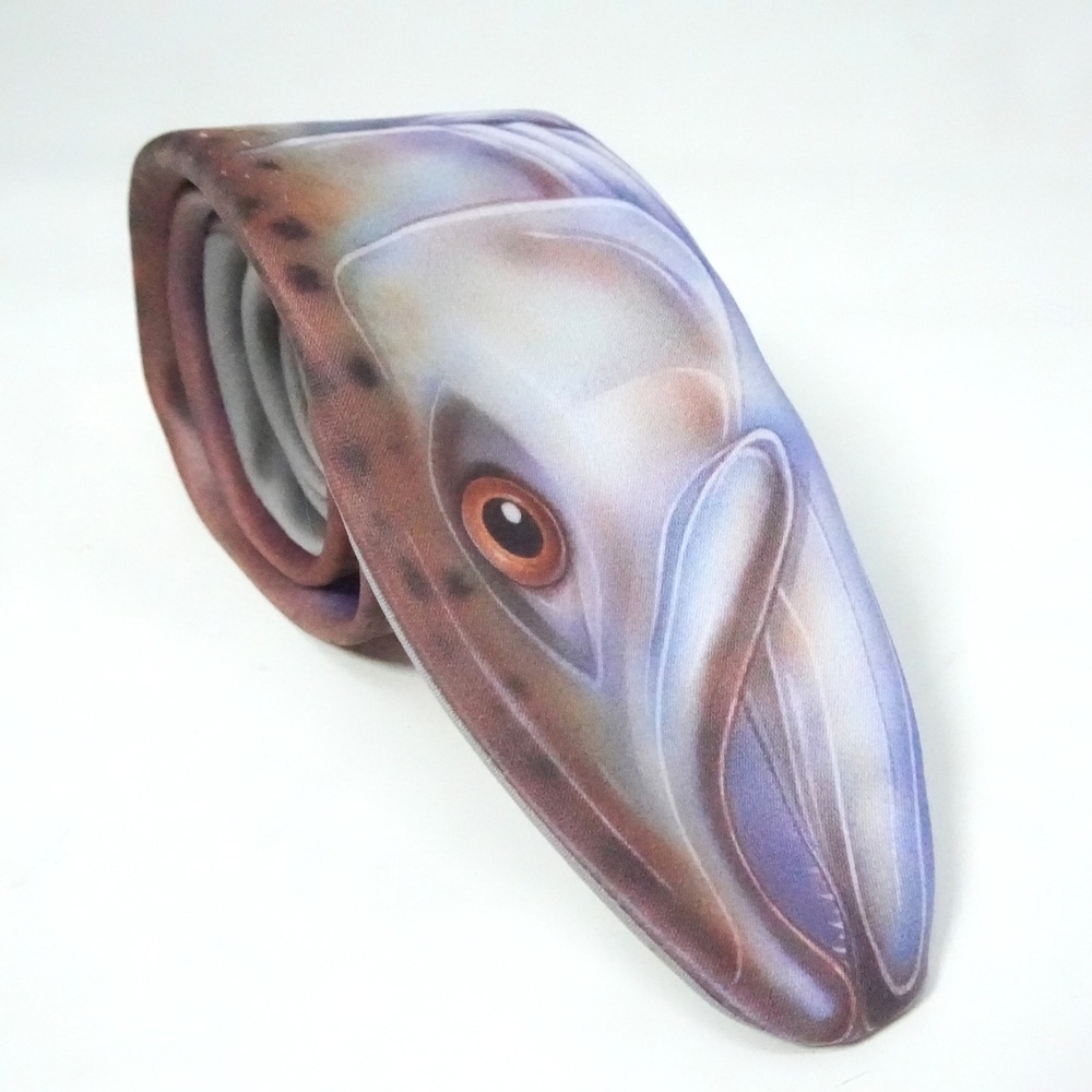Vintage Ralph Marlin 1986 King Salmon Fish Graphic Novelty Men Necktie Retro